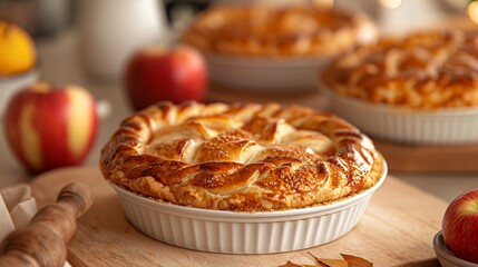Apple Pies on Wooden Table in a Cozy Kitchen During Autumn