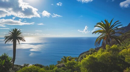 Fototapeta premium Tropical Landscape with Palm Trees and Ocean View