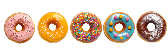 Assortment of Colorful Donuts on a Black Background