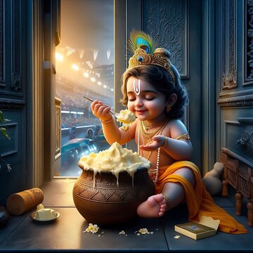 Shree Krishna for Janmashtami, Makhan Chor, Bal Krishna, Cute