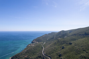 Landscape drone photography of arrabida mountain atlantic ocean portugal