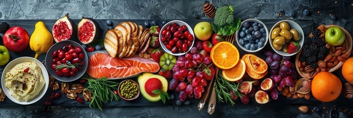 The assortment of healthy foods in the image inspires a sense of balance and mindful eating, encouraging viewers to make wholesome choices that fuel