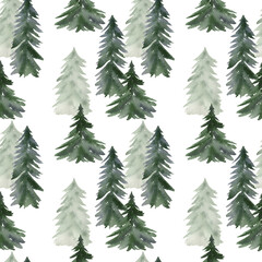 Watercolor seamless pattern with spruce for fabric, wrapping paper, etc.