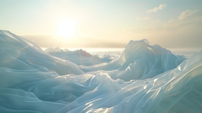 A harmonious meeting of flowing fabric and glacial ridges creating a serene and surreal impression.