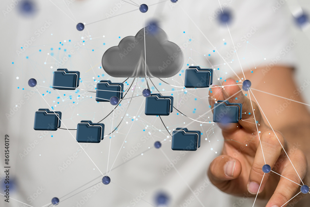 Poster small data cloud technology. polygonal wireframe art looks like constellation