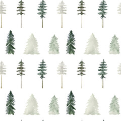 Obraz premium Watercolor seamless pattern with pine trees for fabric, wrapping paper, etc.