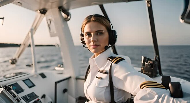 Female ship captain with white suit.