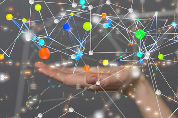 abstract lines with dots over dark background.