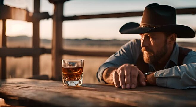 Cowboy drinking a whiskey.