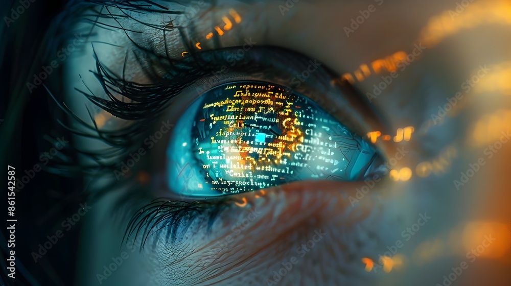 Poster hacker s eye reflecting intricate code and data patterns digital cyber concept