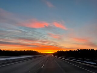 sunset on the road