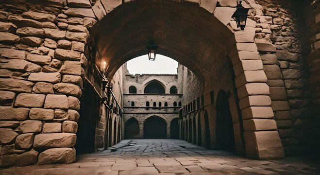 Interior of a prison in a castle.