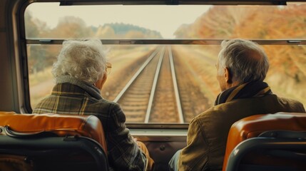 An elderly couple taking advantage of the leisurely pace of train travel to reconnect and spend quality time together.