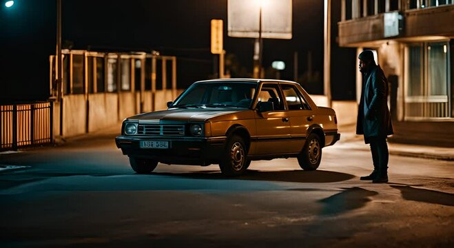 Man stealing a car at night.