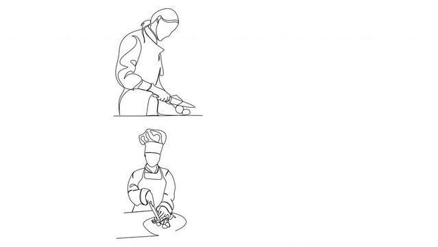 Line drawing of a chef. Vector illustration. Kitchen
