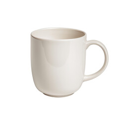 Cream ceramic mug with handle on transparent background clipart for beverages