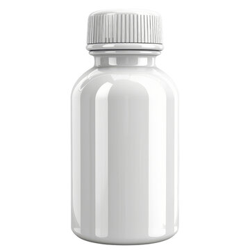 White Plastic Pill Bottle With Cap On Transparent Background Clipart For Medical Use