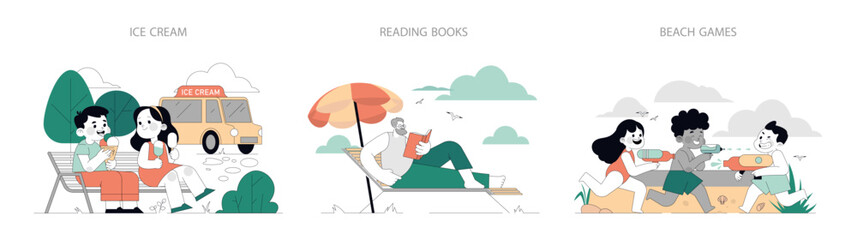 Naklejka premium Summer Activities. Flat Vector Illustration