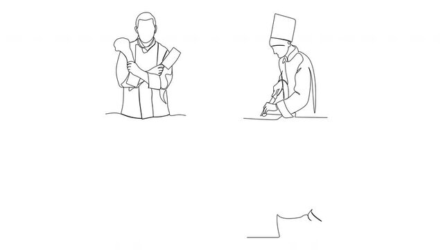Line drawing of a chef. Vector illustration. Kitchen