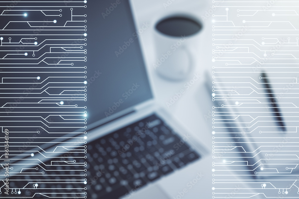Poster creative concept of microscheme illustration on modern laptop background. big data and database conc