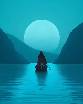 The ferryman Charon transporting the dead to the underworld, dramatic, cinematic mood