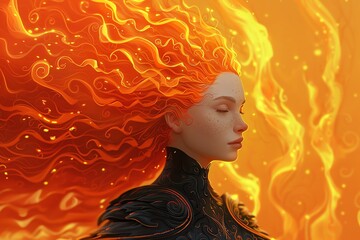 a woman with fire in her hair
