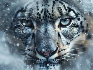 Obraz premium Majestic Snow Leopard Blending into Its Icy Habitat with Piercing Eyes