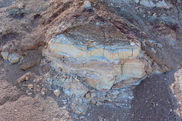 a large rock with stone wall close up 