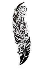 Obraz premium Stylized black ink feather design with intricate patterns. Ideal for tattoos, art prints, and decorative purposes.