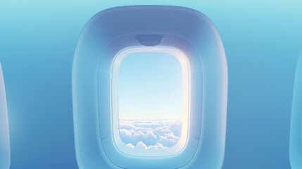 Obraz premium Airplane window concept Blue background, view from the window