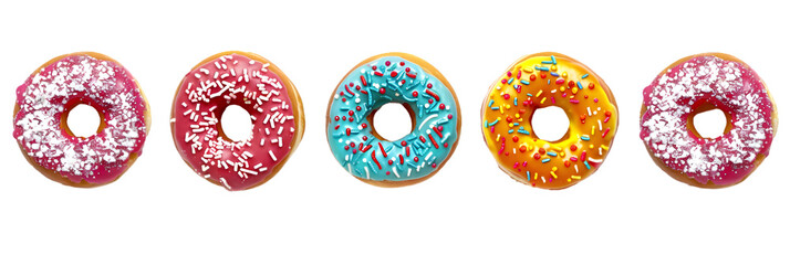 Five Colorful Donuts with Sprinkles and Icing