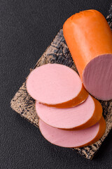 Boiled vegan or vegetarian sausage made from meat substitutes