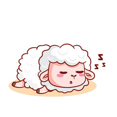 Cute Sheep Sleeping Cartoon Character. Adorable and Kawaii Animal Vector Illustration. Isolated White Background. Icon Mascot Concept Design.