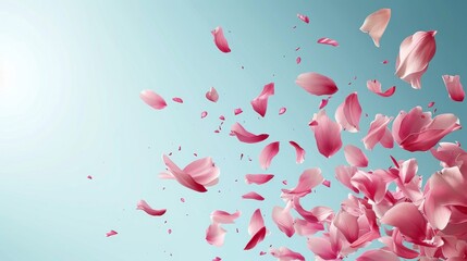 Pink petals flying in the air