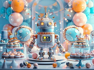 Futuristic Robotic Birthday Party with Metallic Sci Fi and Cake