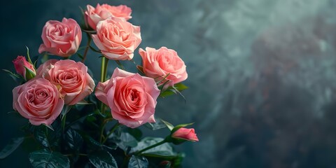 Elegant Pink Rose Bouquet Against a Dark Background, Ideal for Weddings. Concept Wedding Photography, Pink Rose Bouquet, Elegant Portraits, Dark Background, Floral Details
