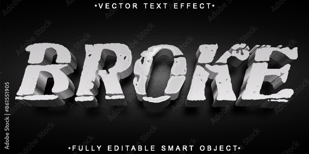 Poster white broke vector fully editable smart object text effect