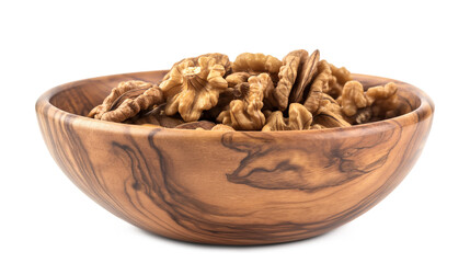 A bowl of walnuts and almonds isolated on a transparent background