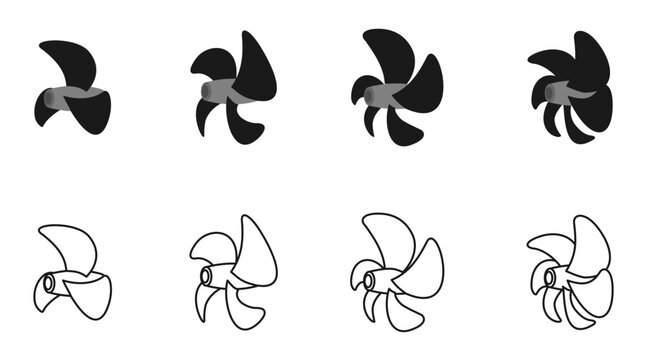 ship propeller icon set. side view ship propellers vector isolated on white background.