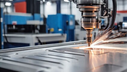 Cnc milling machine. Processing and laser cutting for metal in the industrial. Motion blur. Industrial exhibition of machine tools.
