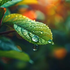 Vibrant Tropical Leaf with Water Droplets Reflecting Nature s Beauty