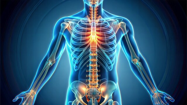 Illustration of a human skeleton highlighting the bones &ndash; Visualize bone structure and the importance of bone health.

