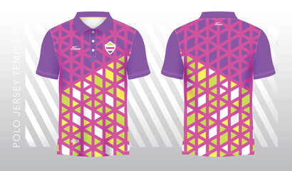 abstract purple pink yellow and green polo jersey sport. Sport uniform in front and back view