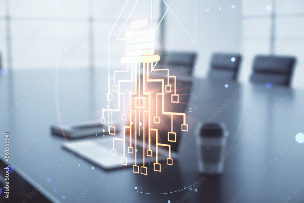 Aufkleber creative idea concept with light bulb and microcircuit illustration on modern laptop background. neu