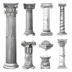 Fototapeta premium Column and pillar, antique vintage engraved illustration, isolated on white background