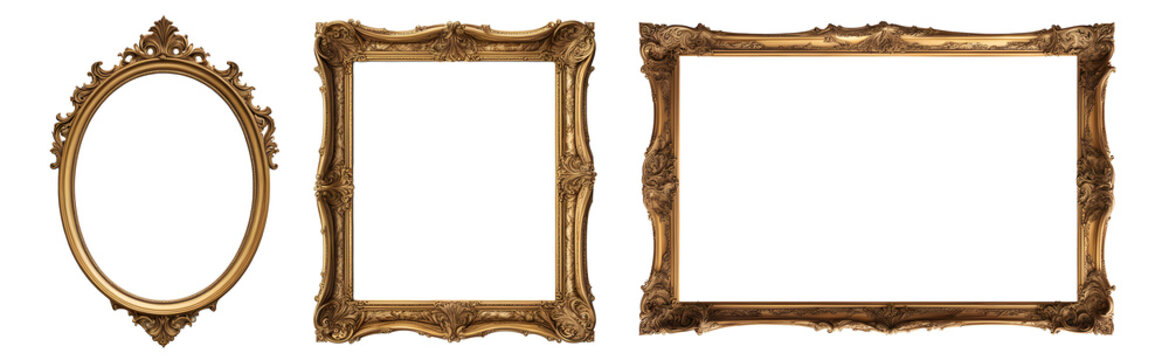 conjunto de moldura de ouro antigo isolado em fundo transparente 