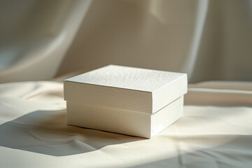 Square Paper Jewelry Box: Minimalist Design Levitating in Warm Monochromatic Studio Light