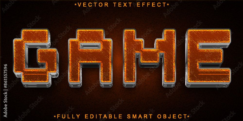 Poster arcade pixel orange game vector fully editable smart object text effect
