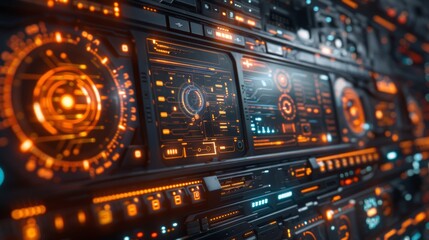 Obraz premium The Glowing Interface of a Futuristic Spaceships Control Panel. Generative AI