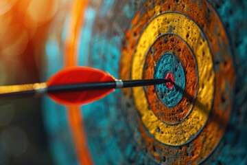 Center-hit bright target with a dart, illustrating the themes of goal achievement, good fortune, and correct choices